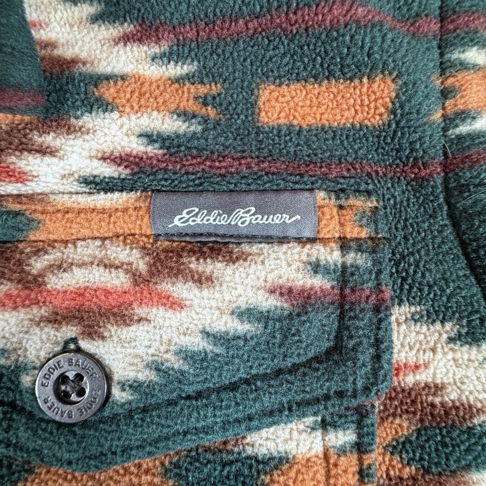 Eddie Bauer Fleece Shirt Mens Small Aztec Southwestern Double Pocket Button Up - Picture 2 of 9